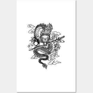 Black and White Chinese Dragon Posters and Art